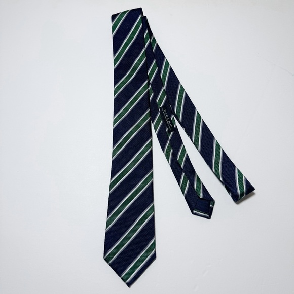 Zara Navy and Green Striped Tie - Picture 1 of 4
